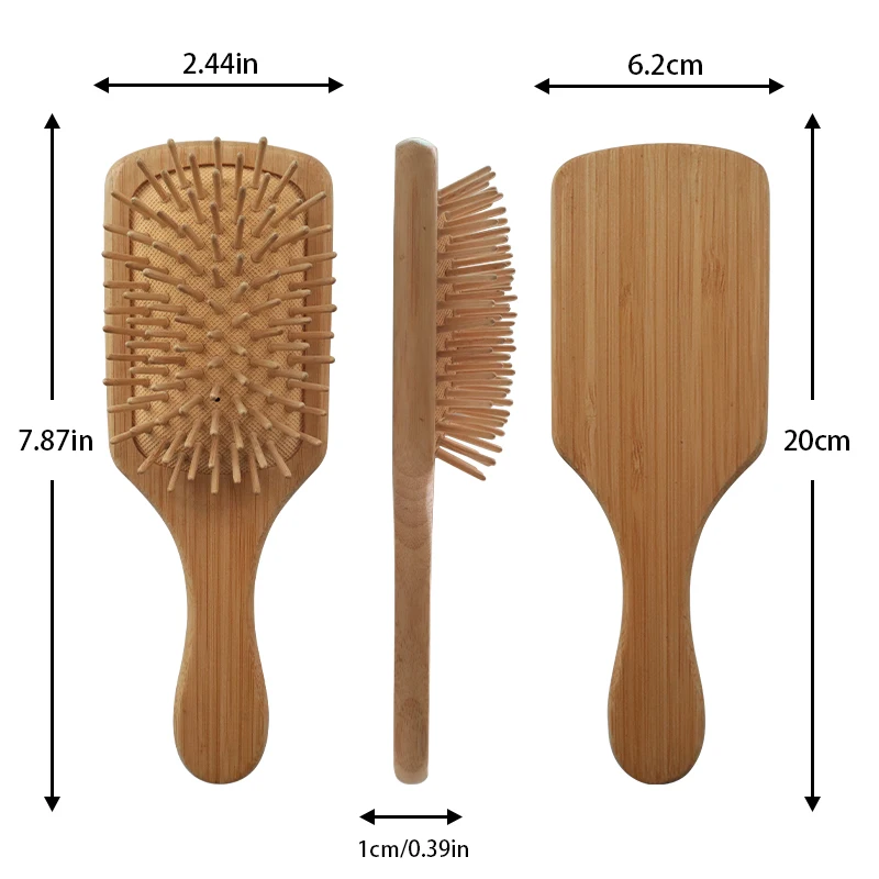 Amazon Hot Eco-friendly bamboo wood detangler hair brush Private label natural rubber cushion paddle wooden hair comb for Salon