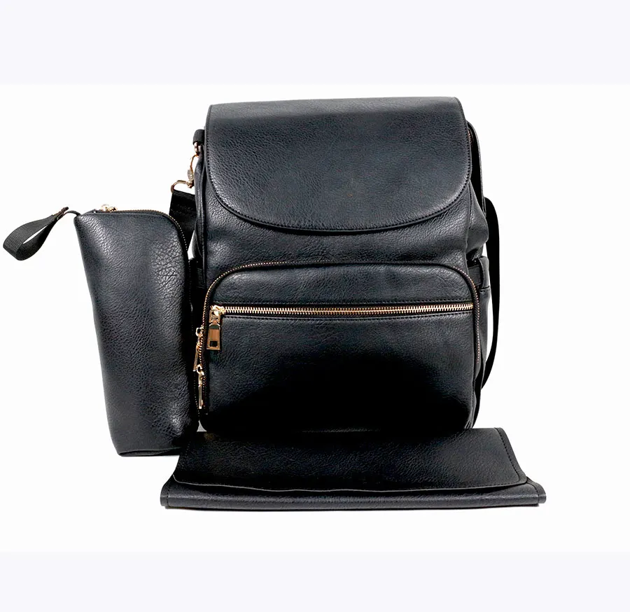 Convertible Custom Vegan Pu Leather Mommy Diaper Backpack Bag with Changing mat Travel Back Pack Maternity Baby Changing Bags