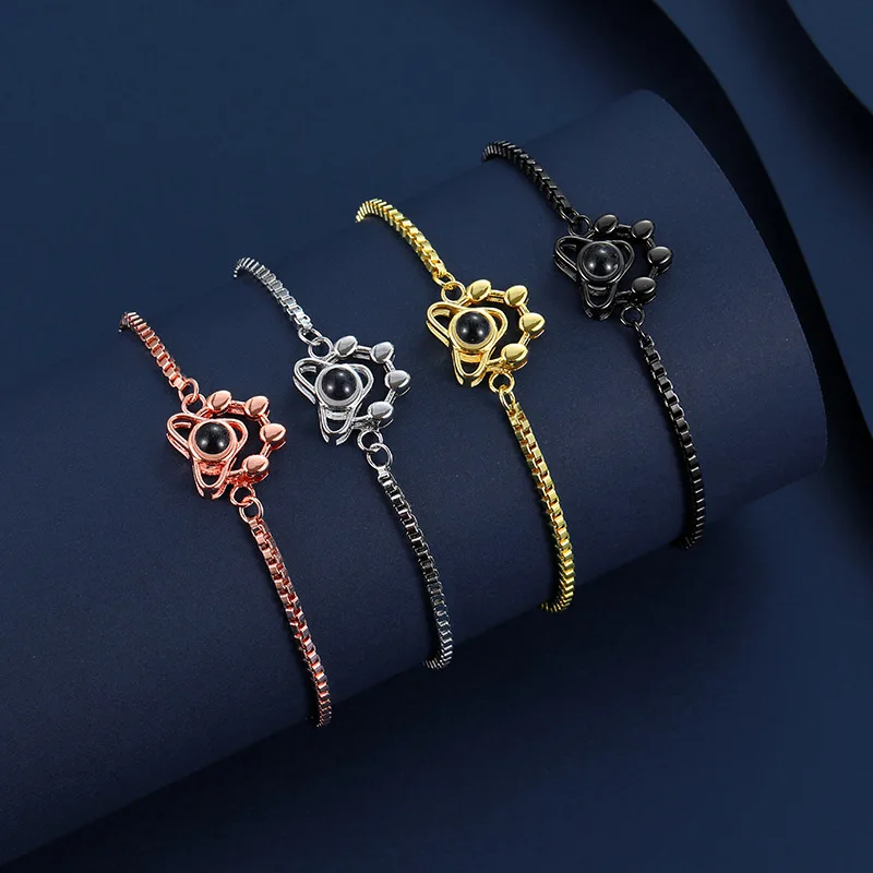 Drop Shipping Lovely Pet Cat Hand Chain Jewelry Men Women Projection Plated Accessory Gold Rose Cold copper Bracelet