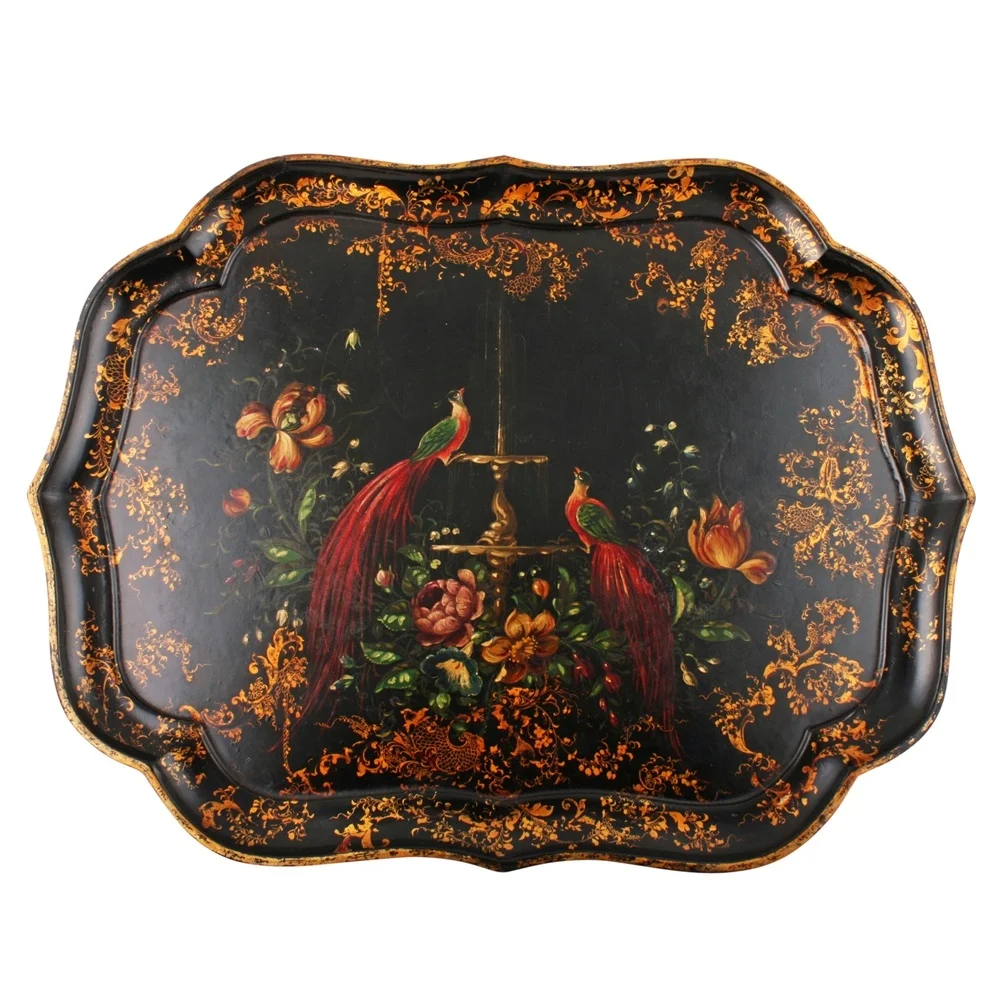 Wholesale Custom Color Antique Papier Mache Tray Decorative Metal Tin Serving Tray
