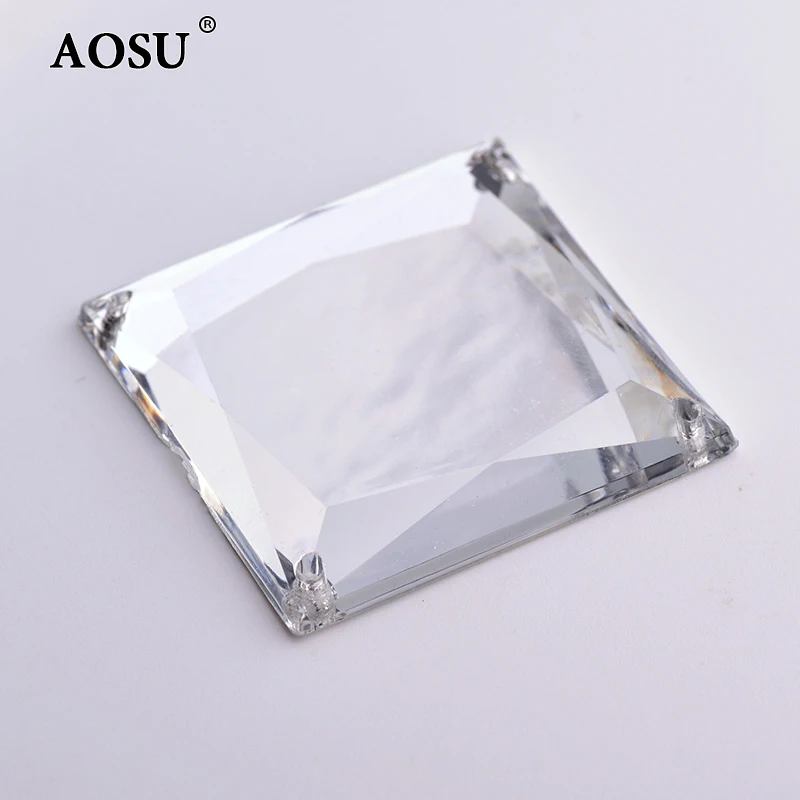 AOSU 35mm Big Clear Strass Square Gems Applique Flatback Acrylic Crystals Sewing Mirror Rhinestone For DIY Crafts