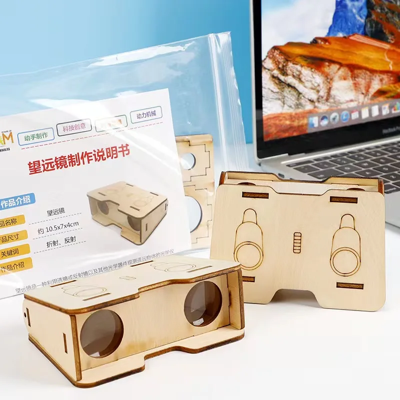 Creative wooden telescope 3d puzzle DIY steam kids educational toys science experiment