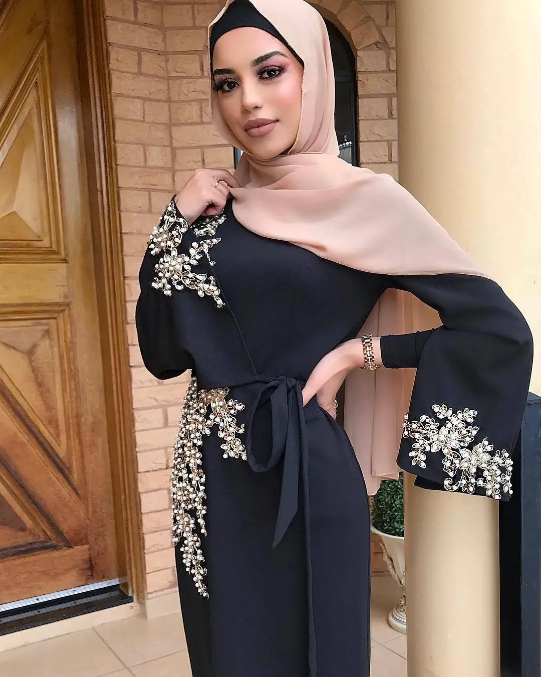 2021 Autumn Spring Fashion Tassel Stitching Long Sleeves Muslim Maxi Dress Women Abayas