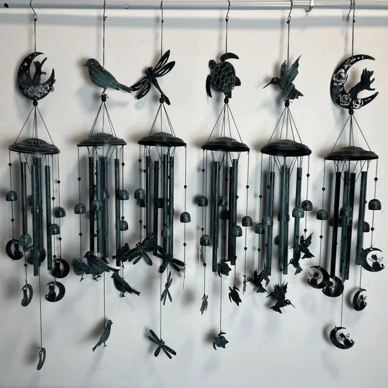 Hot Sale Metal Retro Animal Dark Green Iron Home Garden Decoration Wind Chimes Outdoor Hanging Music Wind Chimes