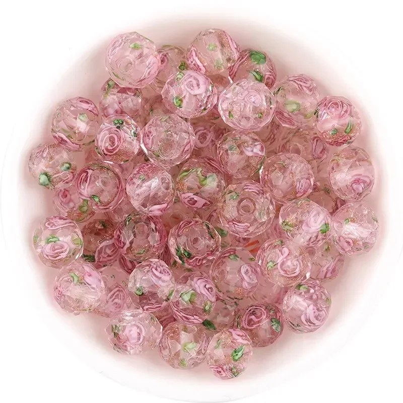 Hot Sell 10 Pcs/1 Pack Flower Glass Beads Elegant 8mm 10mm 12mm Round Beads For DIY Necklace Bracelet Jewelry Accessories