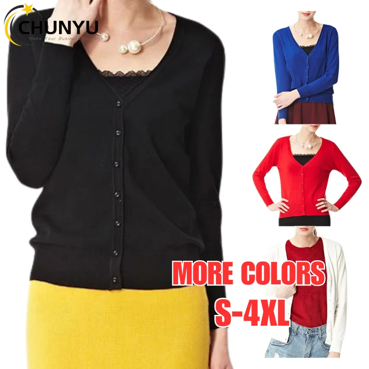 26 Colors Knitted Cardigans Spring Autumn Cardigan Women Casual Long Sleeve Tops V Neck Solid Women Sweater Coat