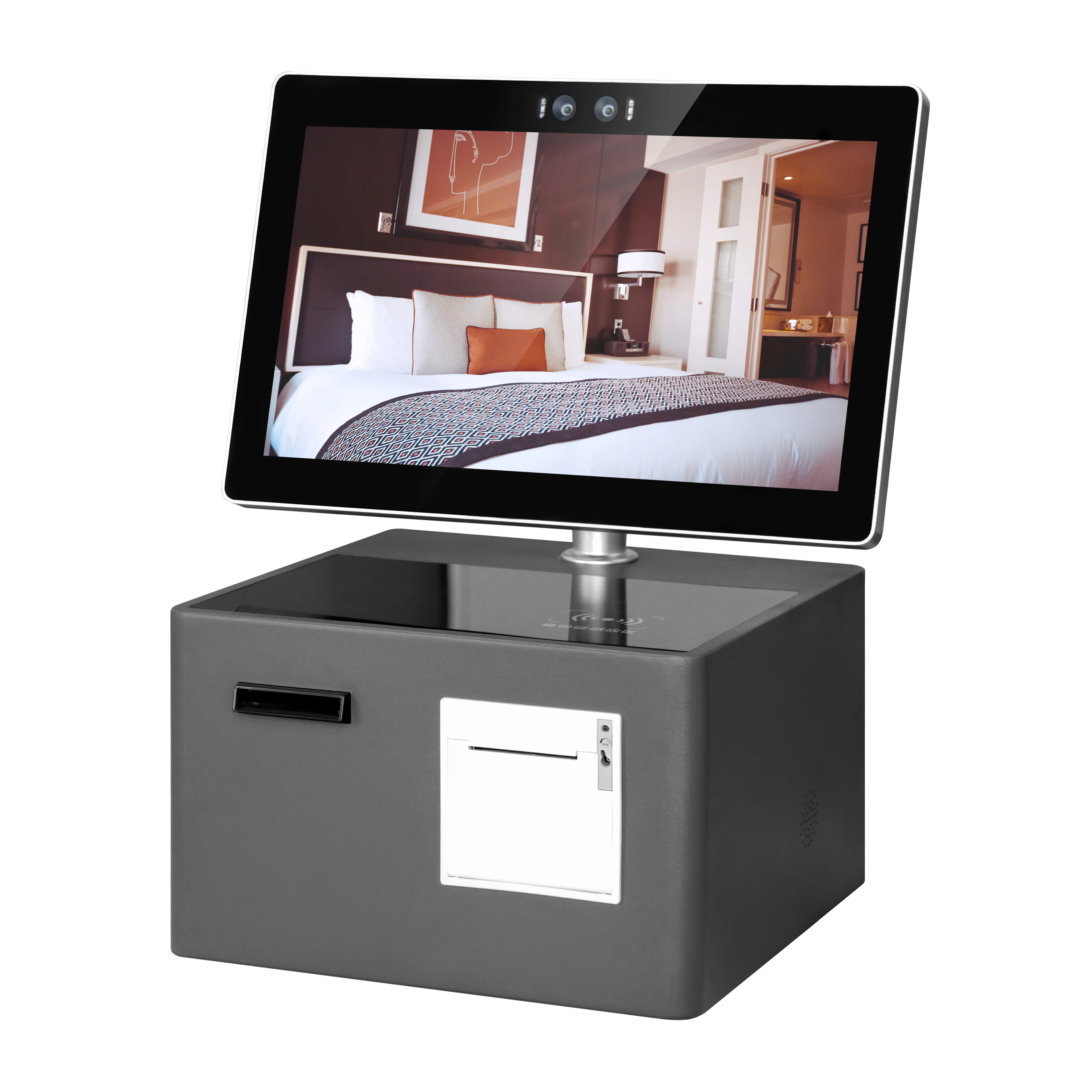 15.6 Inch Desktop Self Service Hotel Check in Kiosk with Printer Card Reader and Binocular Camera