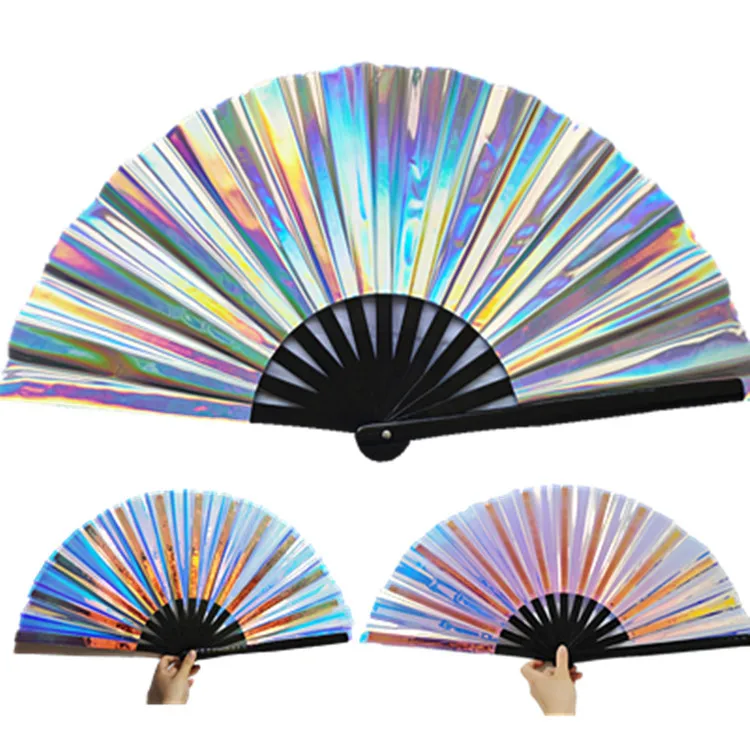 PVC Tai Chi Fan 33cm Bamboo Fan Laser Party Night Club Clack Handheld Fan