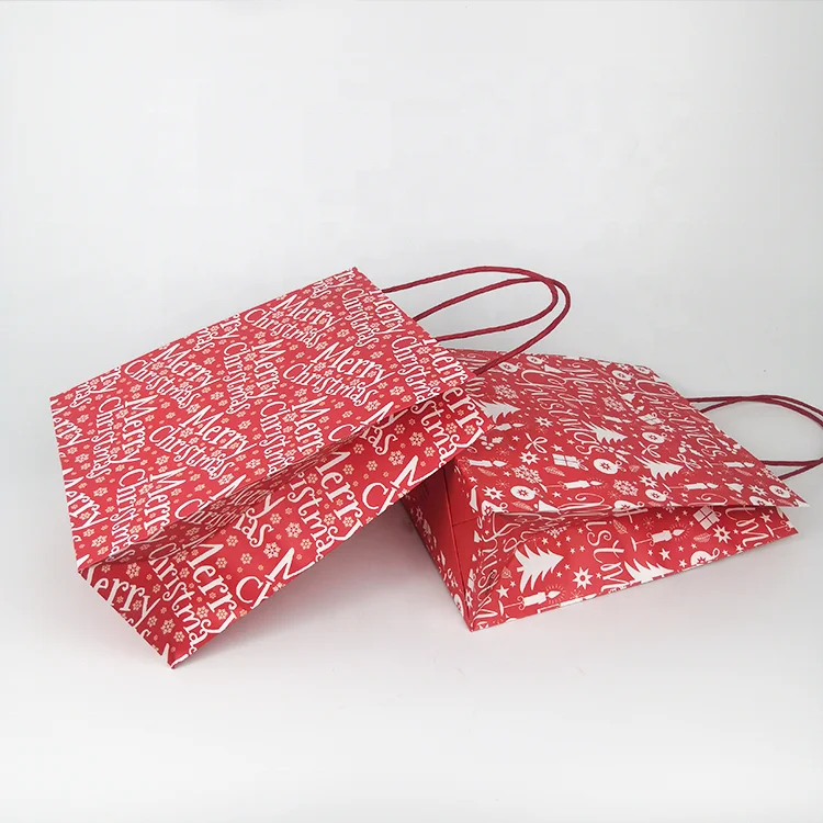 Factory price recyclable kraft red paper bag with rope handle your logo kraft paper bag