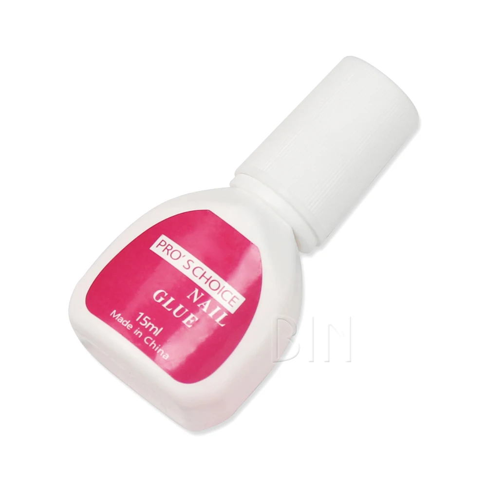 BIN Brush on pink Nail Glue for Artificial Fingernails Tips Strong Adhesive Acrylic False Tip 15 ML