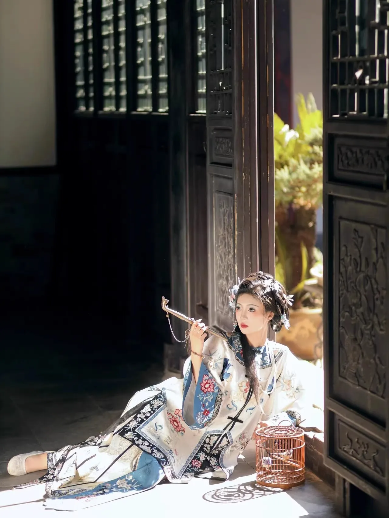 2024 Qing Han female Hanfu new Chinese retro national style printed blouse court style Qing Dynasty costume horse skirt set