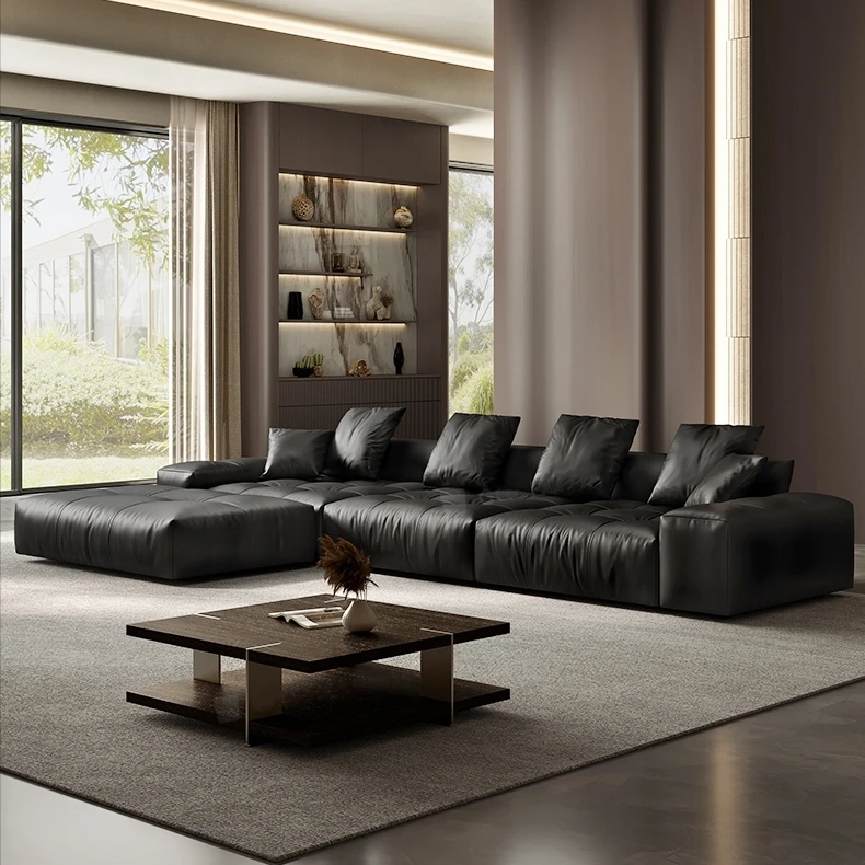 Modern minimalist top leather modular sofa set living room furniture customs faux leather sectional sofa+ottoman