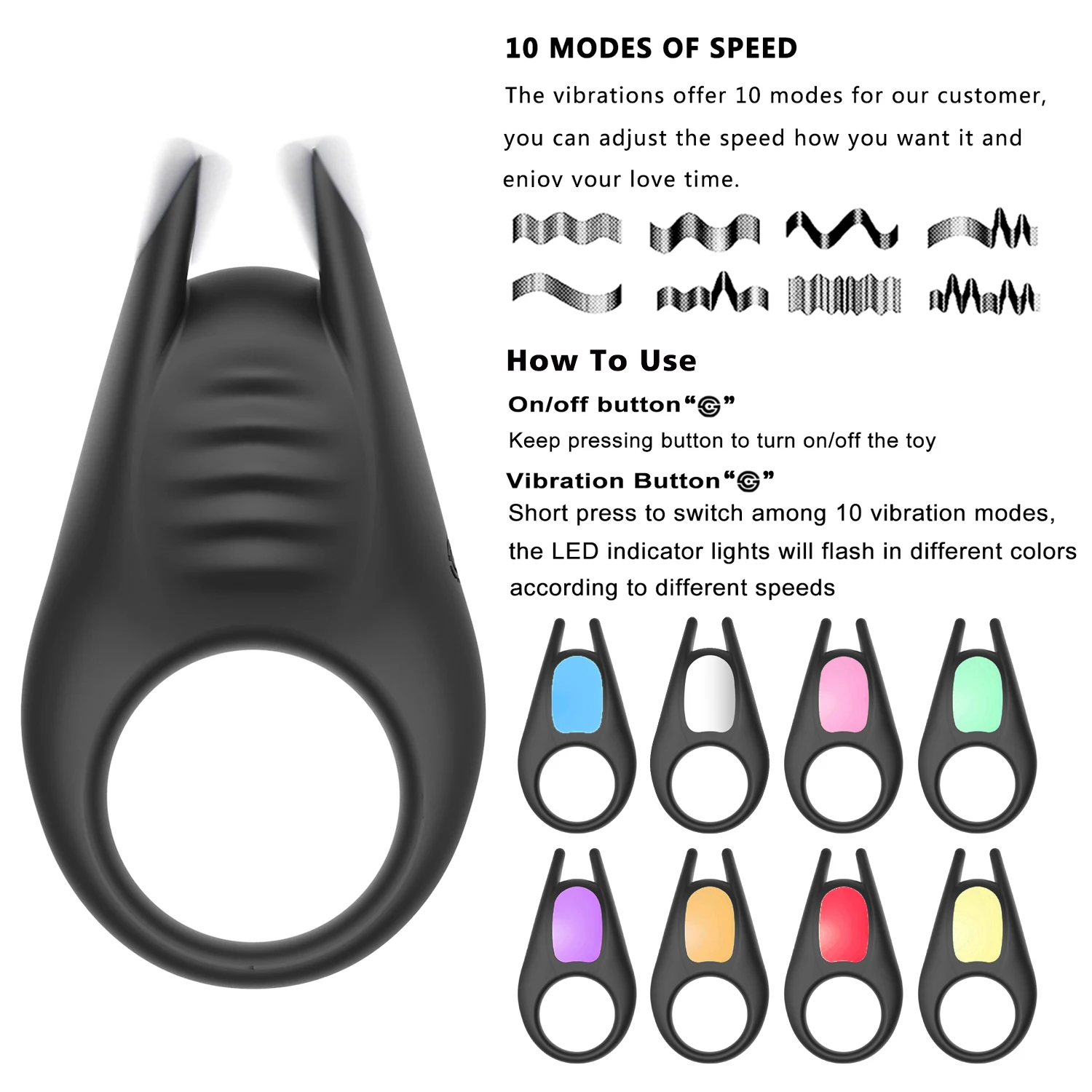 
Luxury Sex Toy High Quality Silicone Rechargeable Vibrating Male Delay Ejaculation Penis Cock Ring 