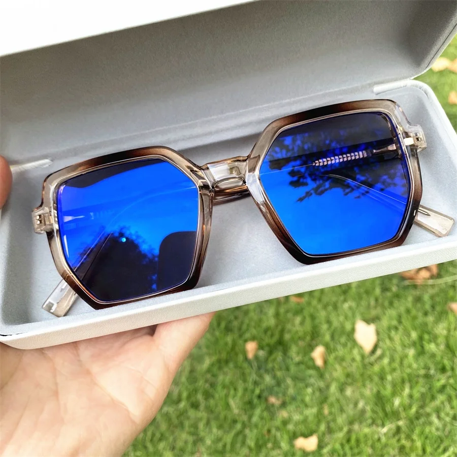 women TR90 spring hinge polygon over size lunett photogray antireflet original blue cut transition lenses glasses photochrom