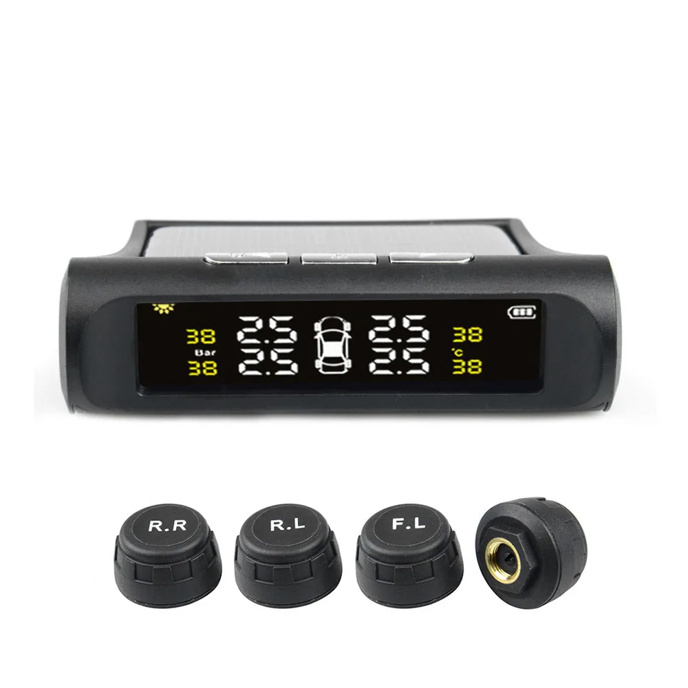 Universal Solar TPMS Wireless Tire Pressure Monitoring System Solar Charging TPMS Internal / External Sensors Cars LCD Display