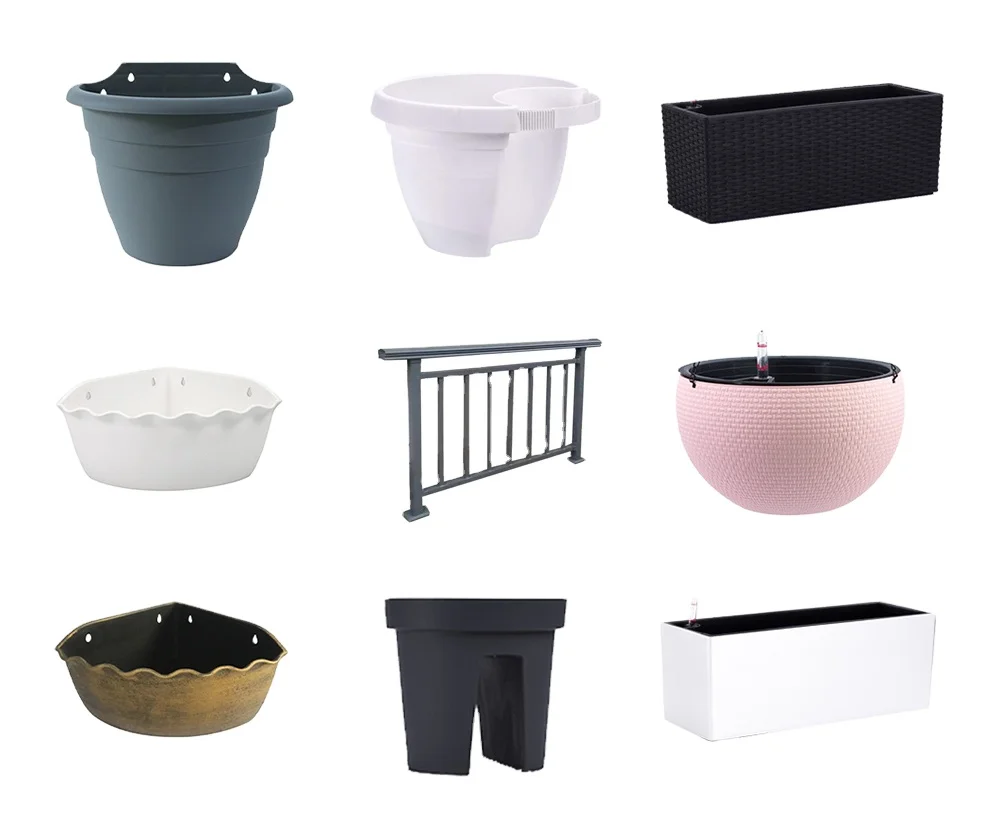 HUAZHAI Hanging Balcony Garden Planter Rail Creative Rectangular Box Pots Colgantes Macetas Hanging Desktop Plastic Flower Pot