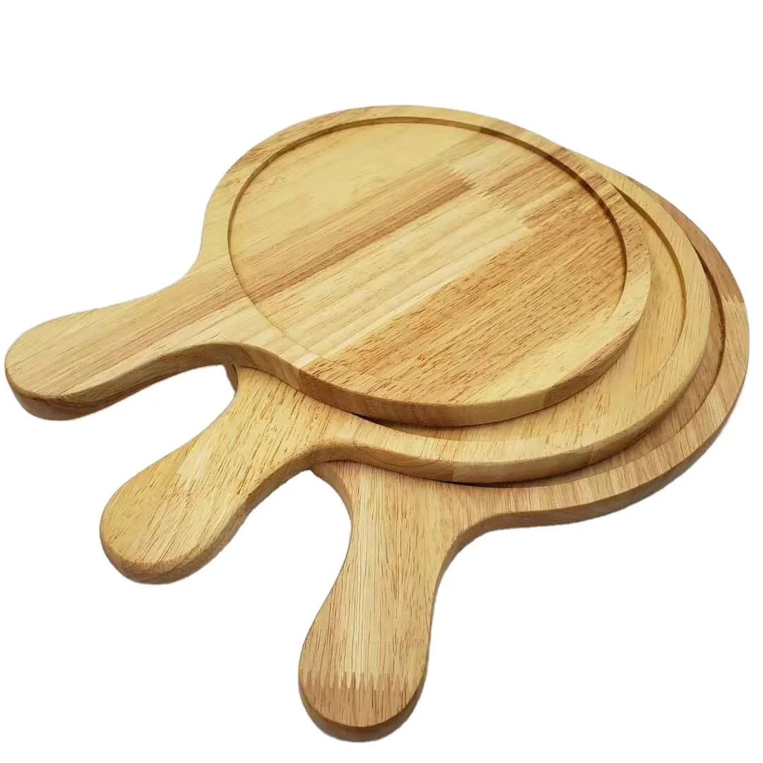  Rubber Wood Round pizza plate with handle Wooden Cutting Board Pizza