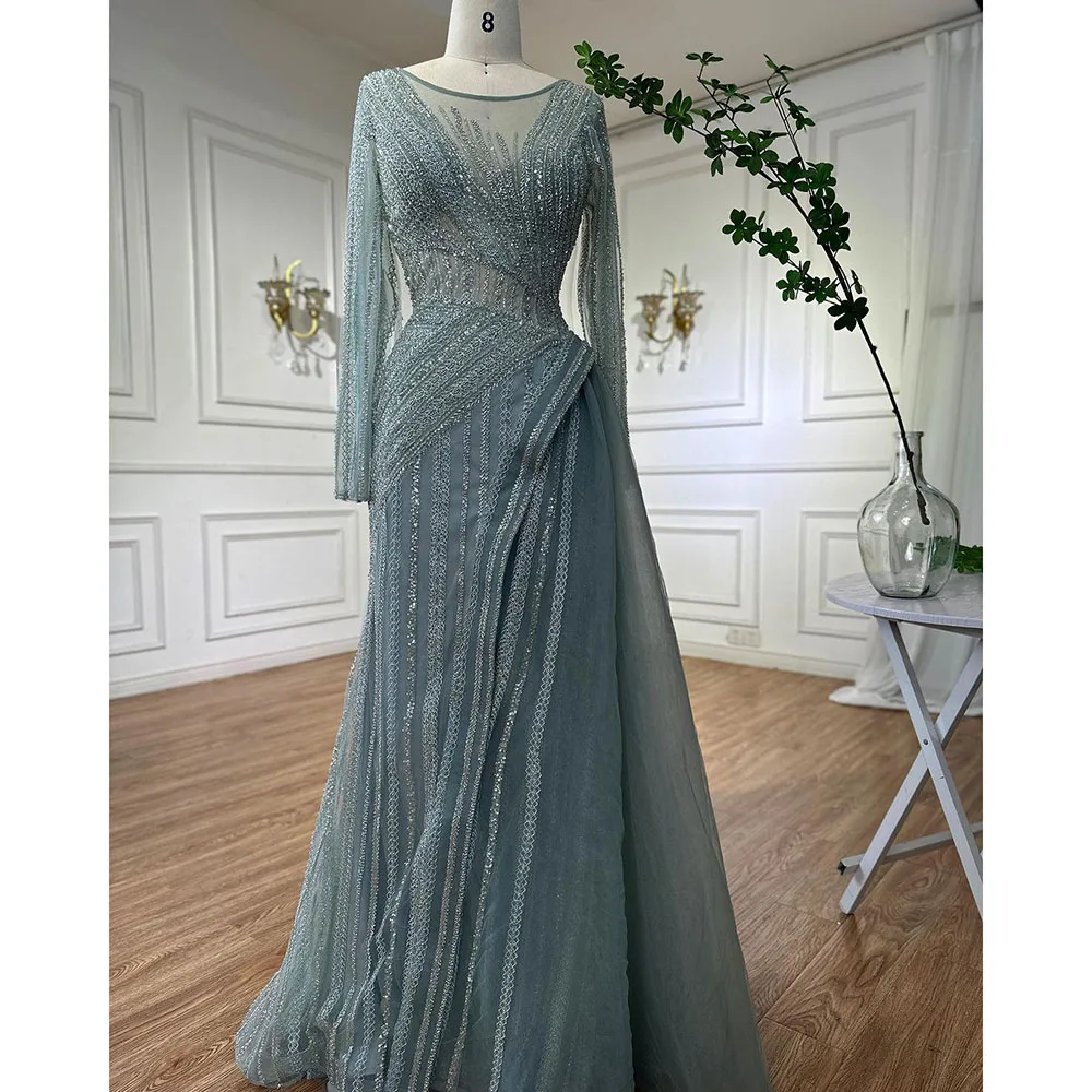 Serene Hill Dubai Arabic Designer Luxury Turquoise Mermaid Beaded Evening Dresses Gowns For Women Wedding Party 2023 LA72124