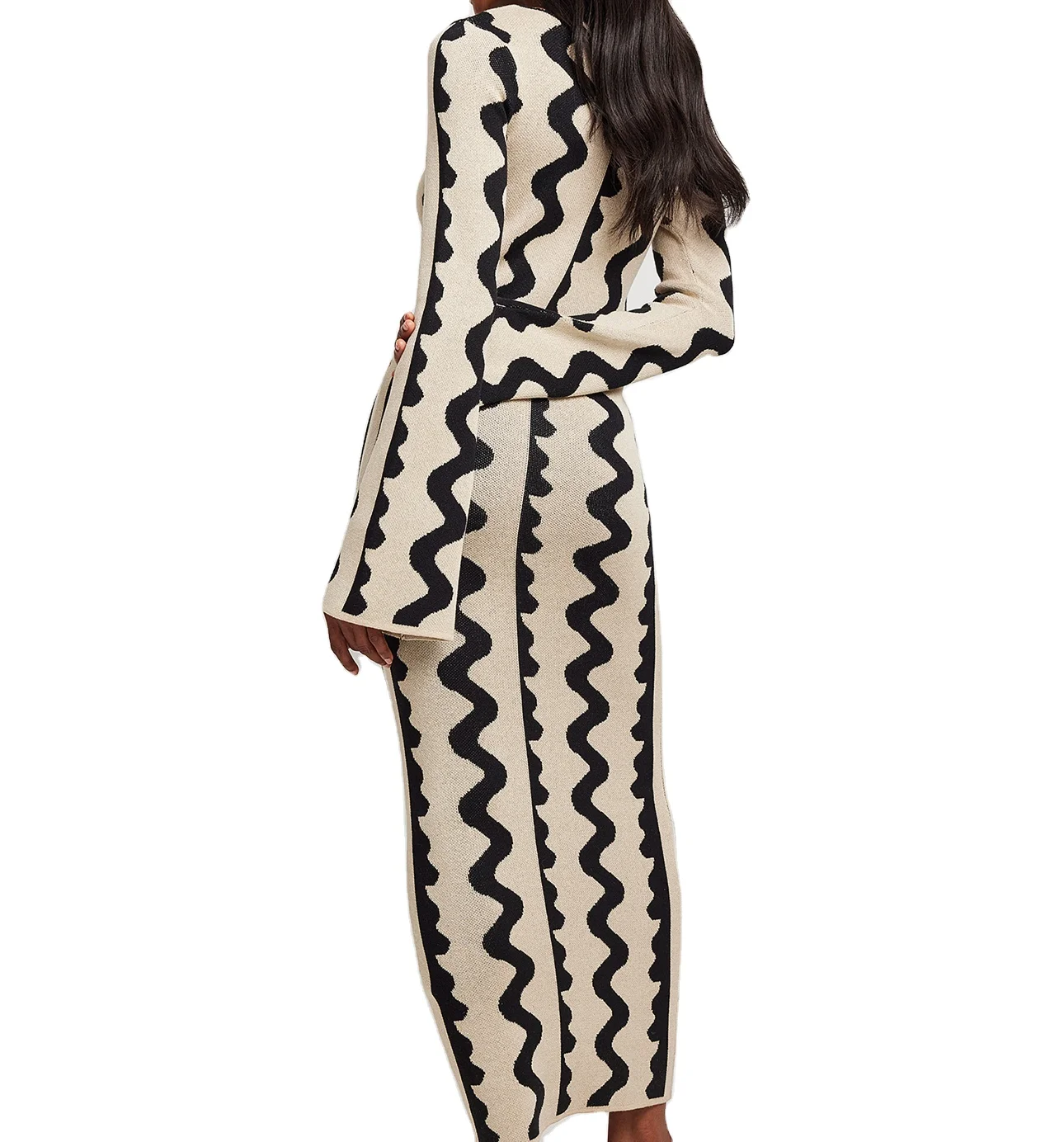 2022 New Fashion Sweater Sexy  Knit  Dress Multi Color Flared Long Sleeves Women Maxi Dress