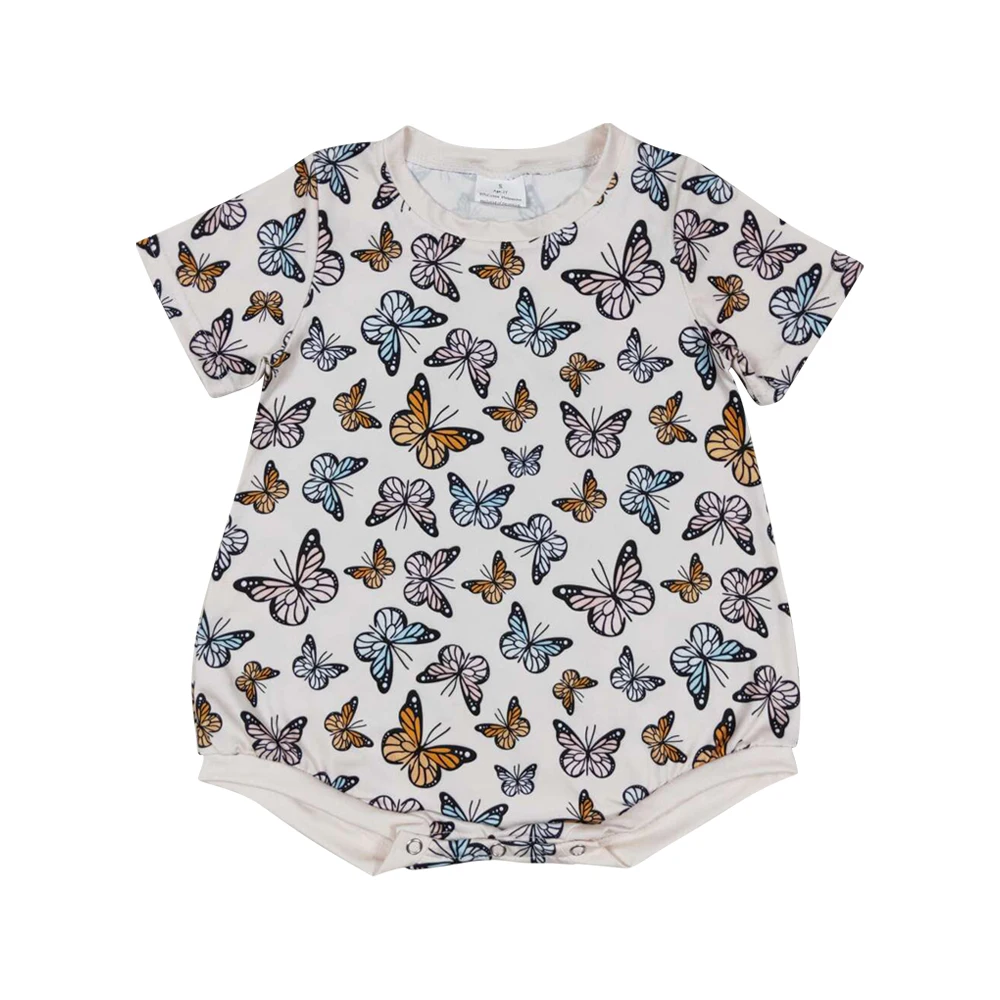 Girls romper white short sleeves butterfly plaid print girls summer romper boutique suits low price clothes ready to ship no moq