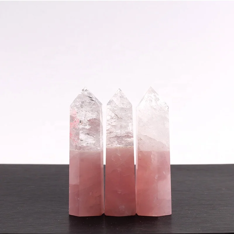 Wholesale high quality Natural crystal wand rose quartz and clear quartz point crystal tower for healing