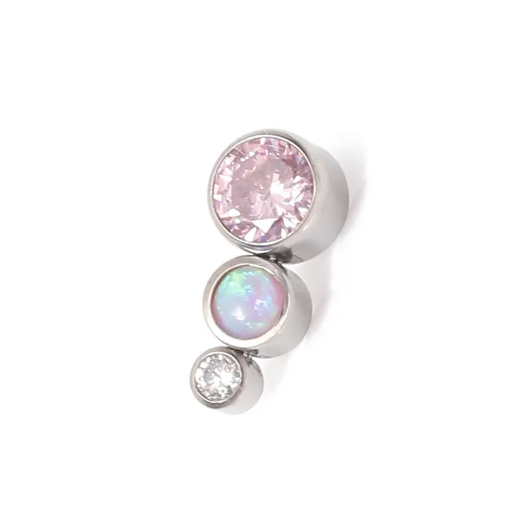 Body Piercing Titanium Internally Threaded Cluster Dermal Top with 3 Crystals