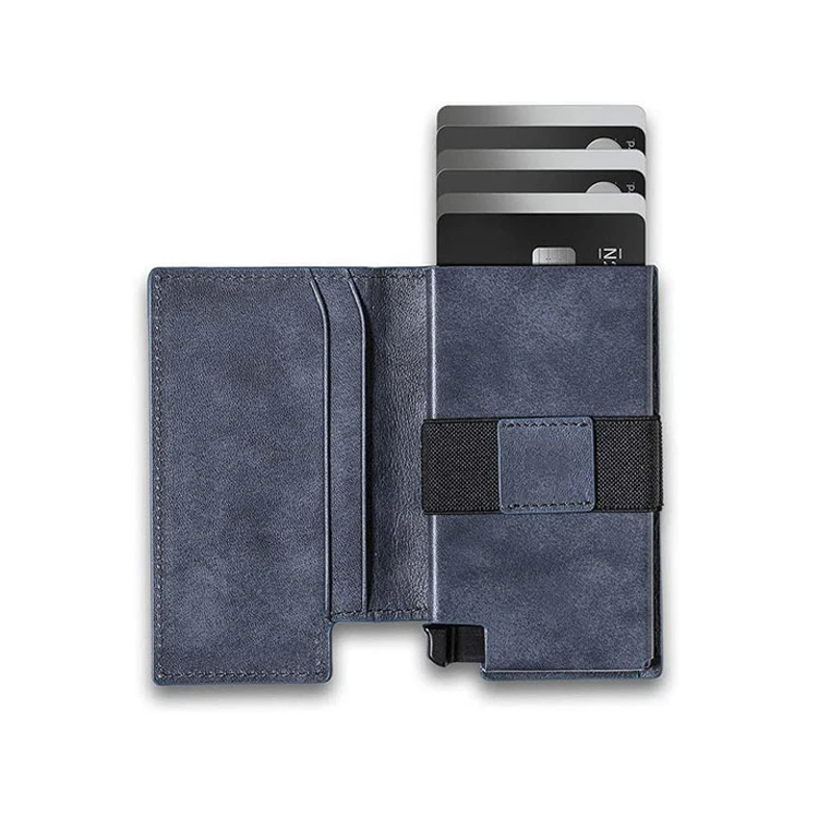 Aluminum RFID Custom logo Genuine Cow Leather Metal id Credit Card Holder Pop Up Card Holder case Wallet