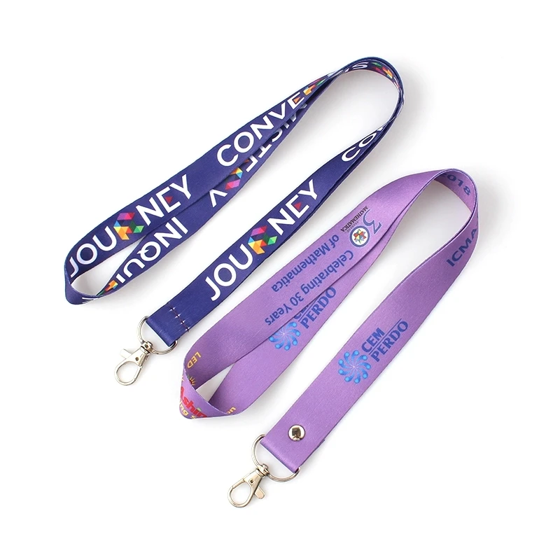 Supplies wholesale Custom woven polyest lanyard silk screen print logo with black metal hook plastic