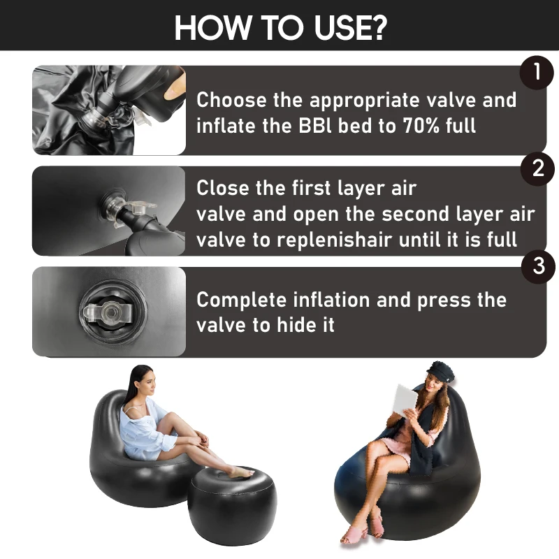 Custom Living Room Outdoor Lazy Lounge BBL Chair Air Bed Mattress Inflatable Sofa With Foot Stool