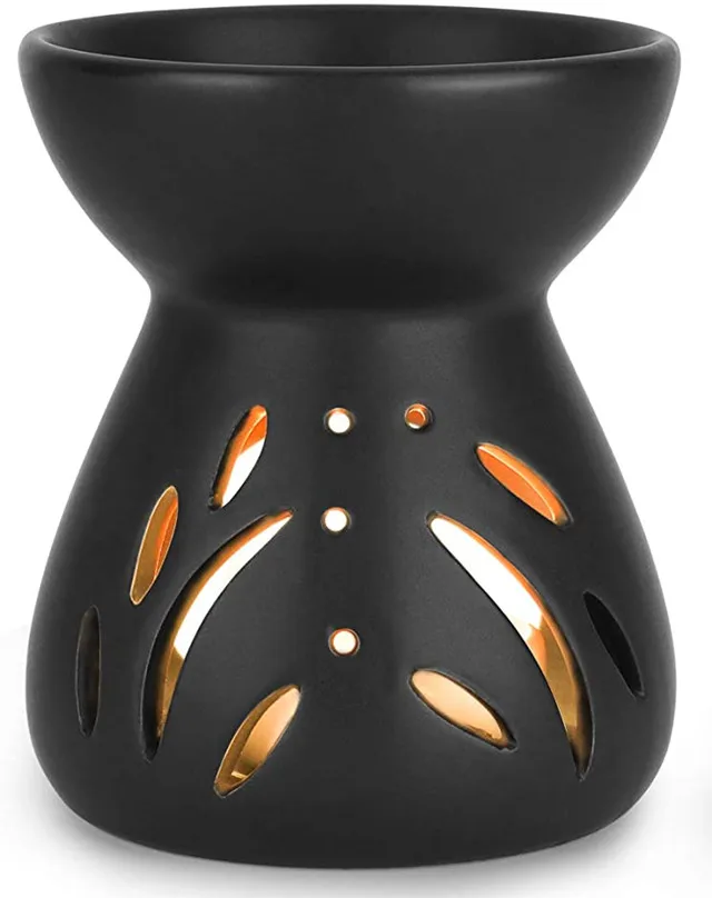 Hot sale ceramic oil burner wax melt warmer matte glaze black candle melt holder