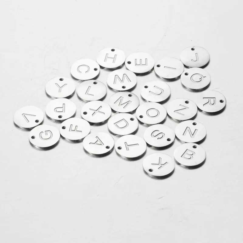 12mm Designer Tiny Stainless Steel Pendant Charms Circle Letter For Charm Bangle Bracelet Women Diy Jewelry Making