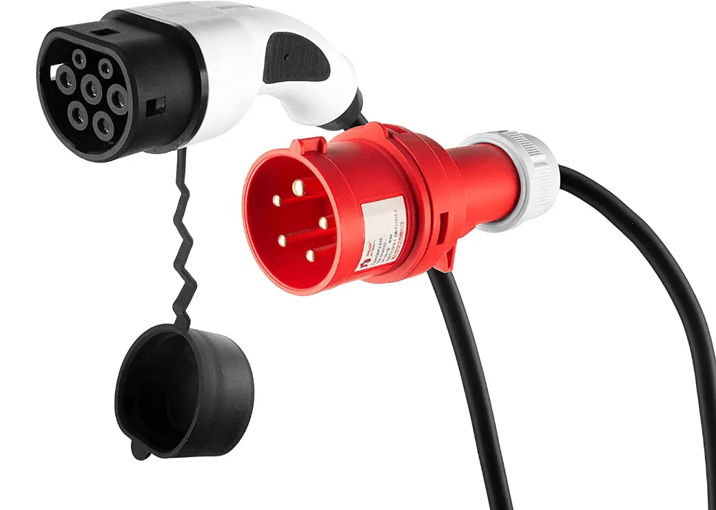 32A 3 Phase 22kW Fast Portable EV Charger with Adjustable Current T2 Plug for Electric Vehicles