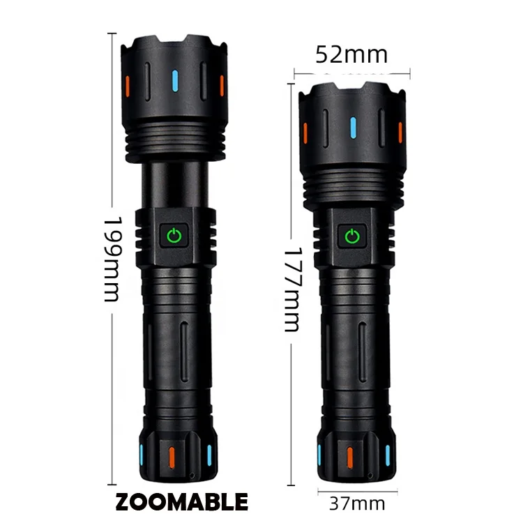 Zoom Rechargeable Tactical Throwing Torch Light Silver LEP Distance Long Range XHP160 XHP360 Super Bright LED Flashlight