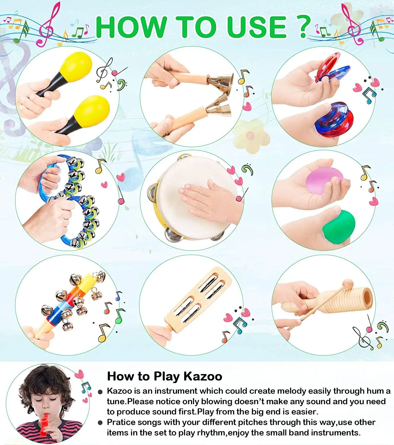 Toddler Musical Instruments Wooden Sensory Preschool Percussion Instruments Toy for Kid Baby Instrument Musical Toy Set