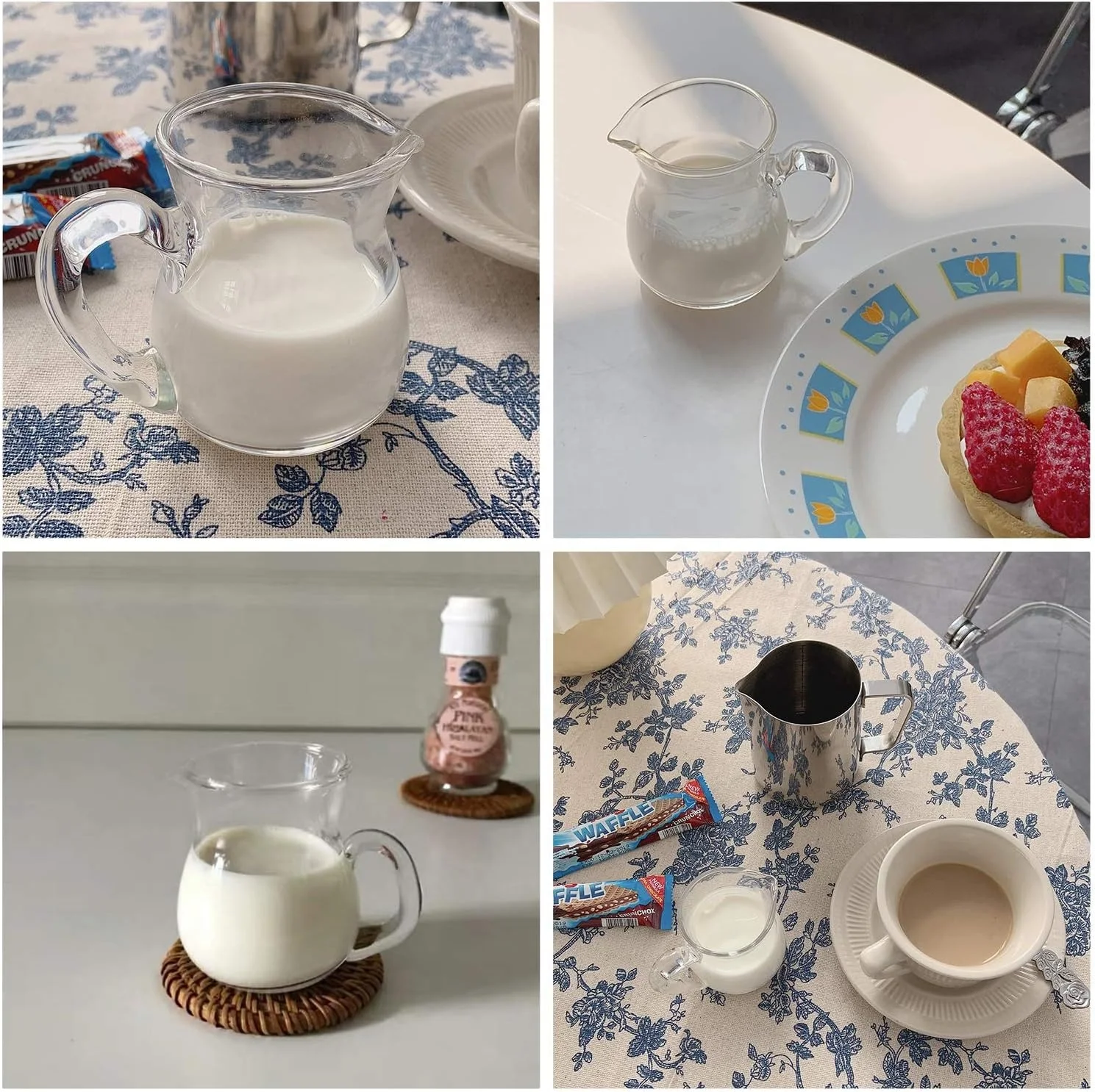 Glass Creamer Jar with Handle 4 oz Milk Pour Mini Creamer for Coffee Tea Maple Syrup Serving