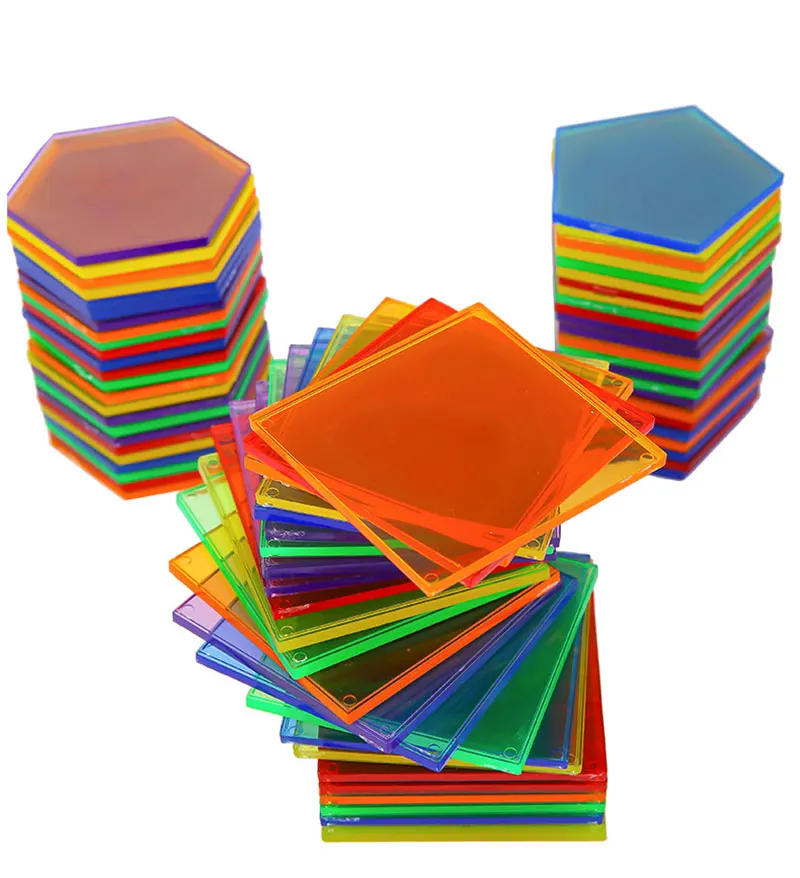 Montessori Translucent Geometric Puzzle Kids Toys Rainbow Blocks DIY Thinking Game Sensory Education Learning Light Table Toys