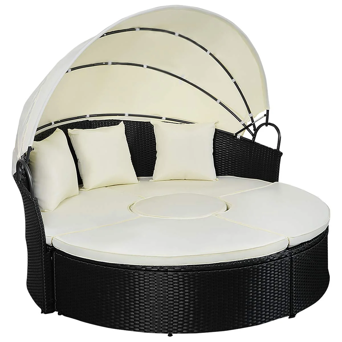 
Patio Furniture Outdoor Round Daybed sun bed with Retractable Canopy Wicker Rattan Seating Sectional Sofa for Patio Lawn Garden 