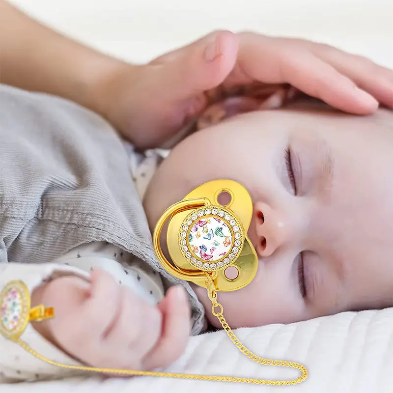 Sublimation Baby Gift baby Pacifier Clip Bling Crystal Diamond Soother Blank Baby Pacifier