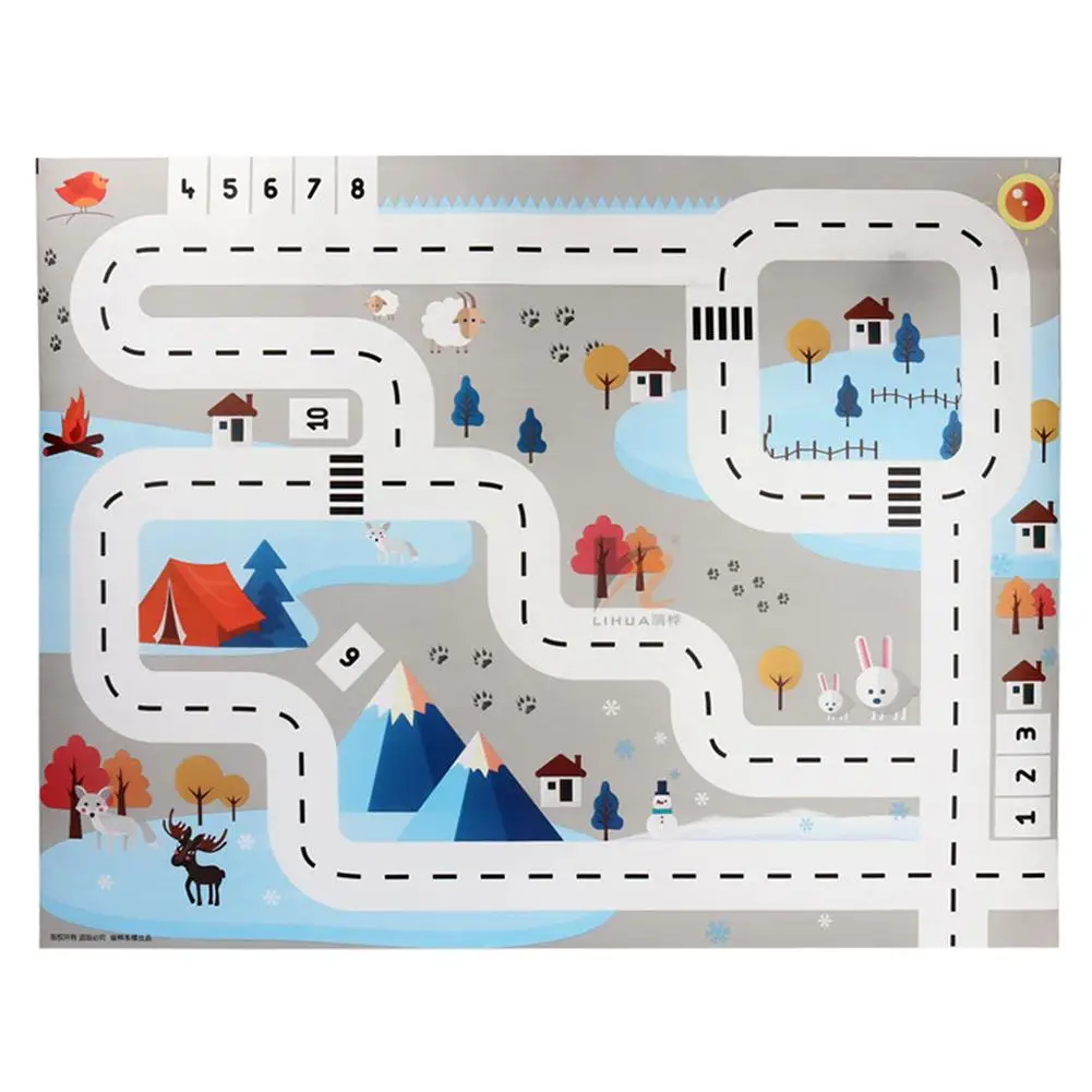 
130*100 Children City Traffic Park Play Mat Babay Climbing Game Pad With 8Pc Car Toy Traffic Signs City Parking Roadmap Play Mat 