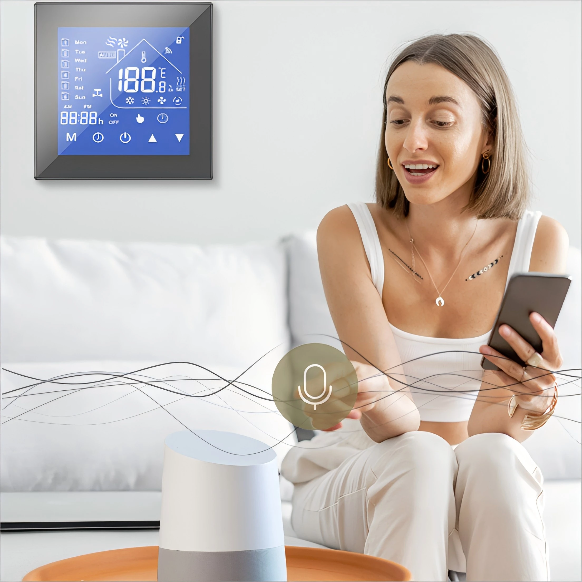 Smart Hotel Air Conditioning Thermostat Modern Design with Tuya Mobile App Control for Apartment Use