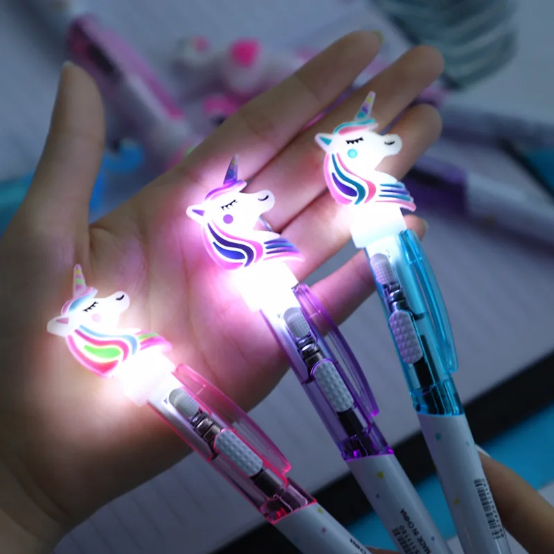 Creative cartoon unicorn light pen cute luminous ballpoint pen student stationery