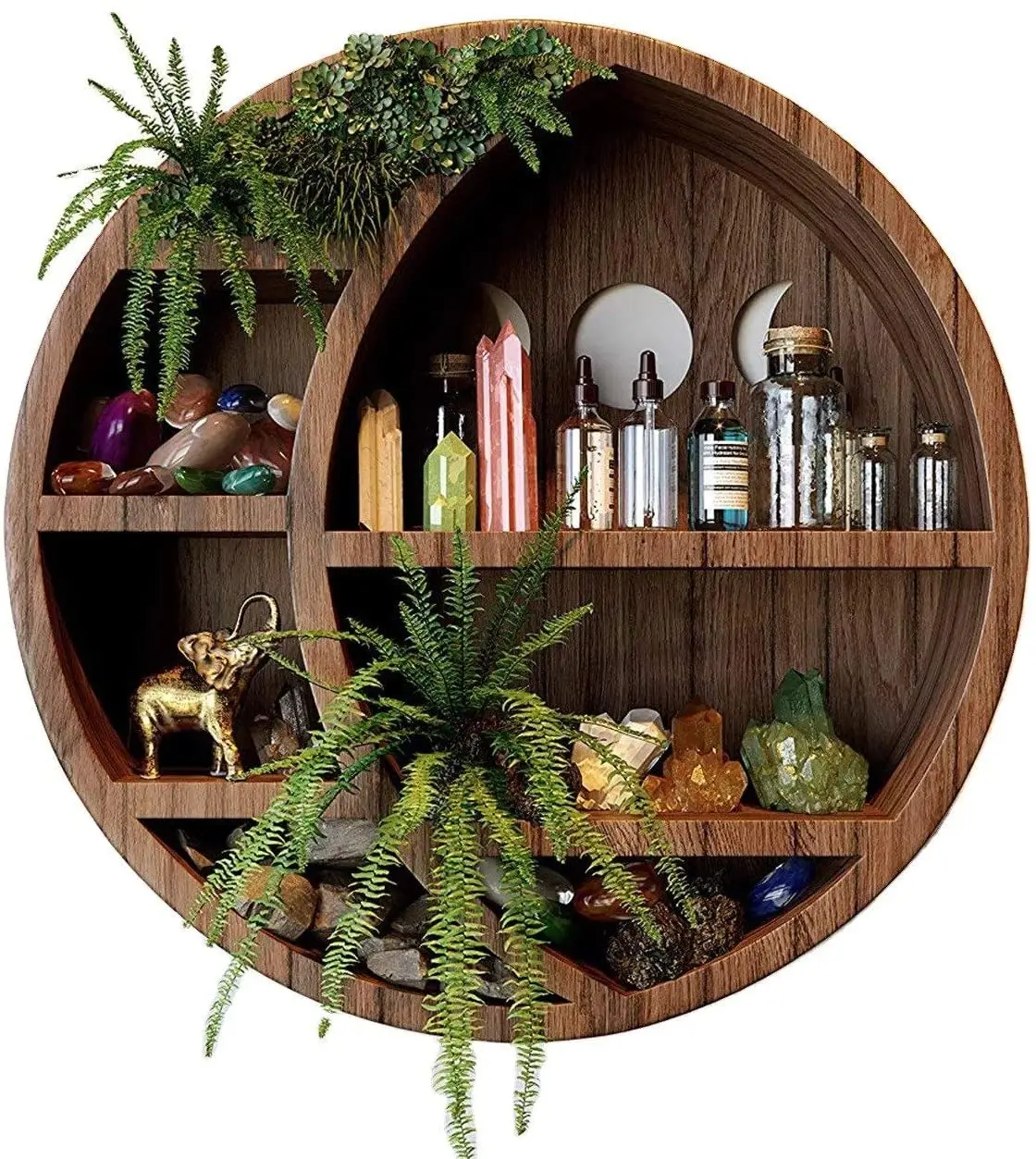 Boho Moon Phases Wall Decor Solid Floating Wood Crescent Moon Shelf for Crystals Essential Oils and Plants (1600217881221)