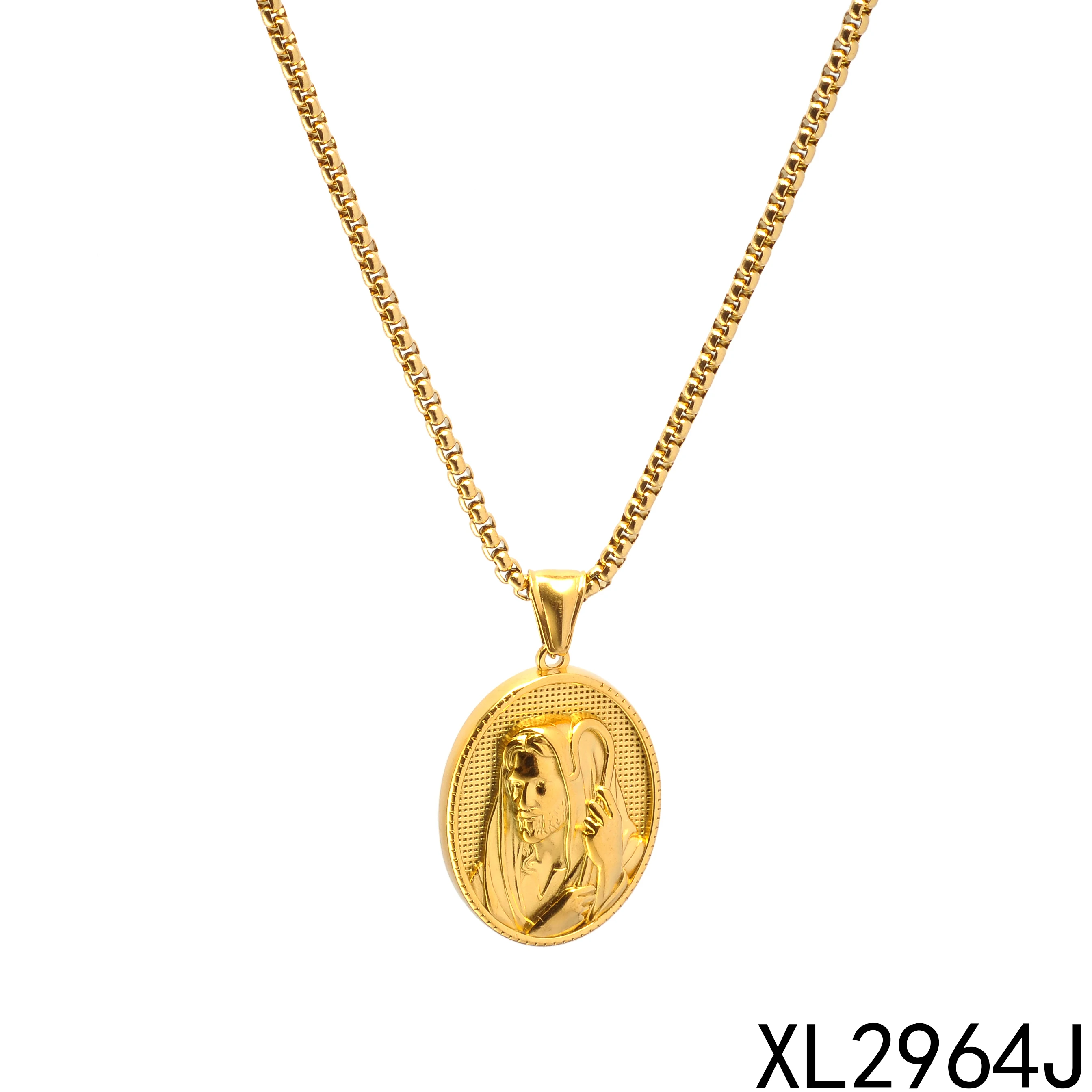 Jewelry Greek Amulet Medallion 18K Gold Stainless Steel Animal Sword Wolf Lion Compass Jesus Coin Charm Pendant Necklace For Men