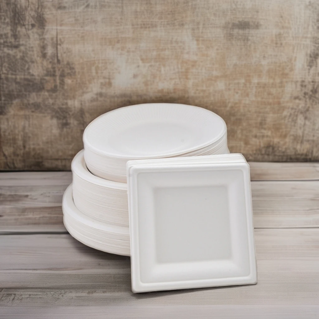 Disposable Sugarcane Pulp Degradable Food Grade round Salad Noodle Bowl with Lid Paper Tableware for Take-Out Packing