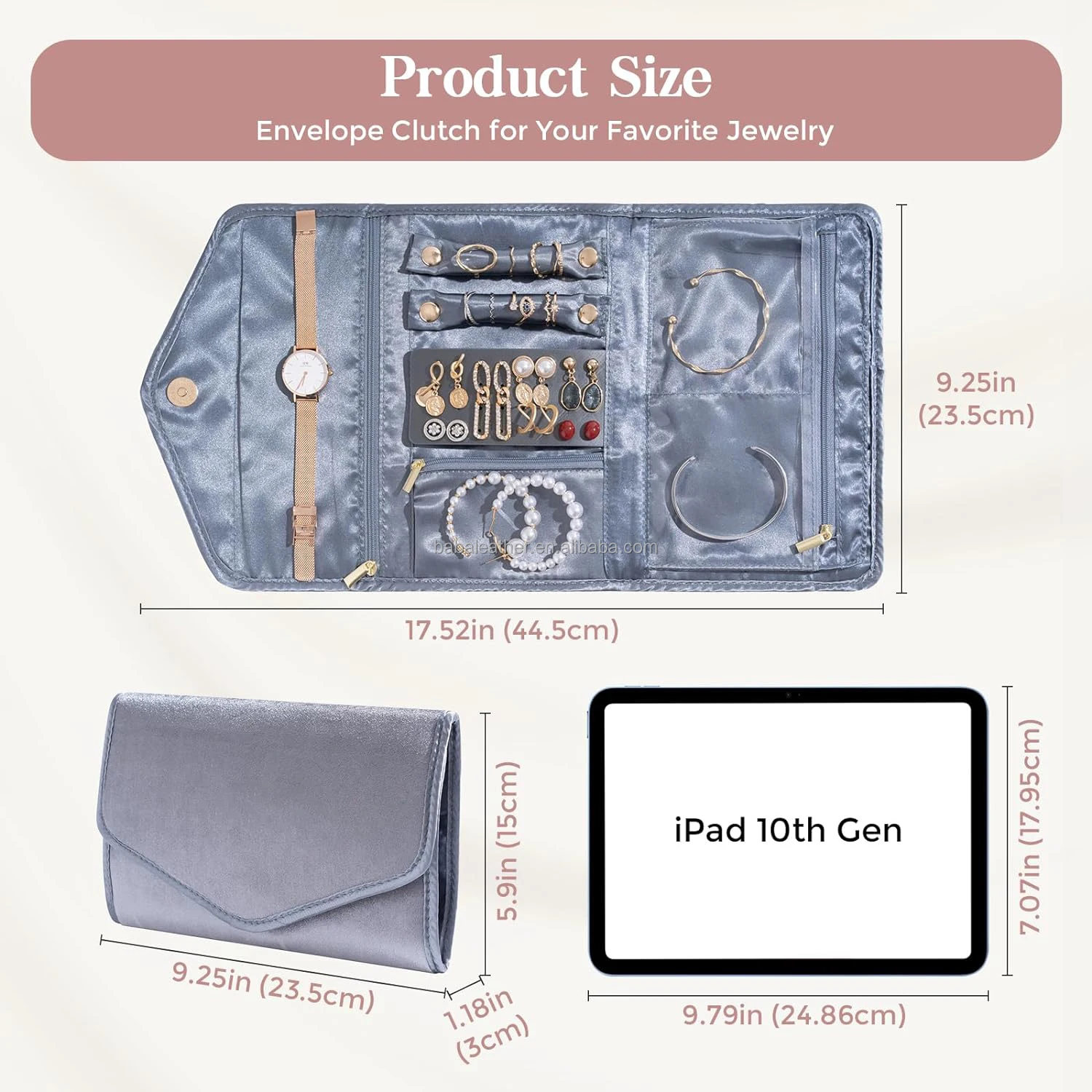 Foldable Velvet Jewellery Pouch Travel Roll Jewelry Organizer for Rings Earrings Necklaces Watch Jewelry Wallet Envelope Clutch