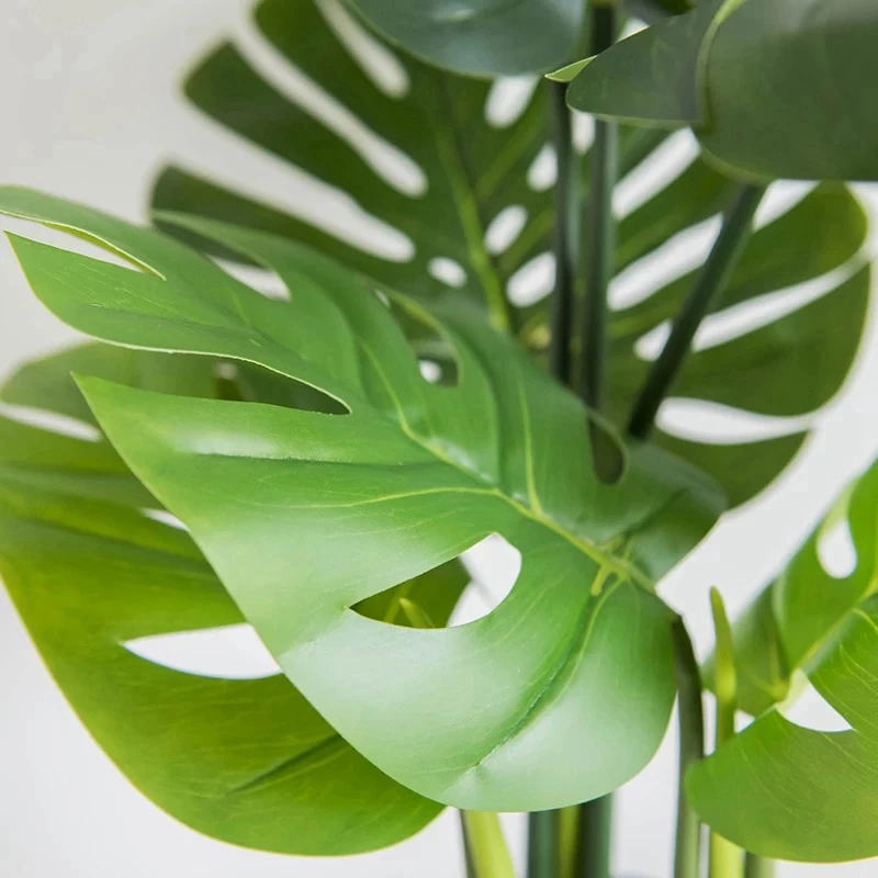 Decor Plastic Leaf Artificial Bonsai Variegated Tree Monstera Deliciosa