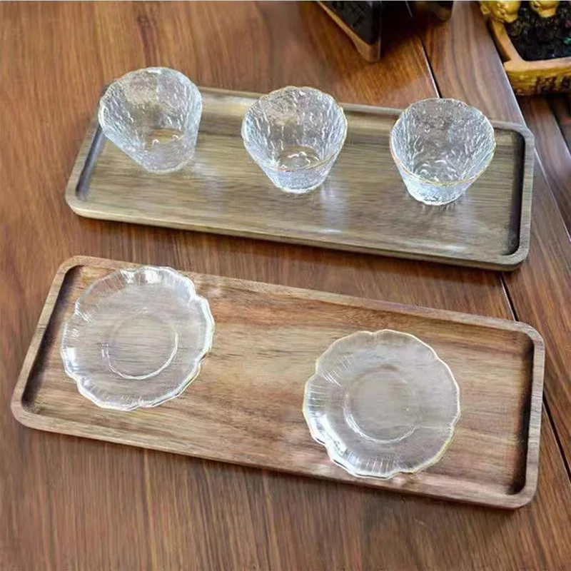 Eco-friendly Serving Tray Platter Solid Wood Breakfast Board Acacia Wooden Rectangular Plate and Dish for Tea Coffee Desserts
