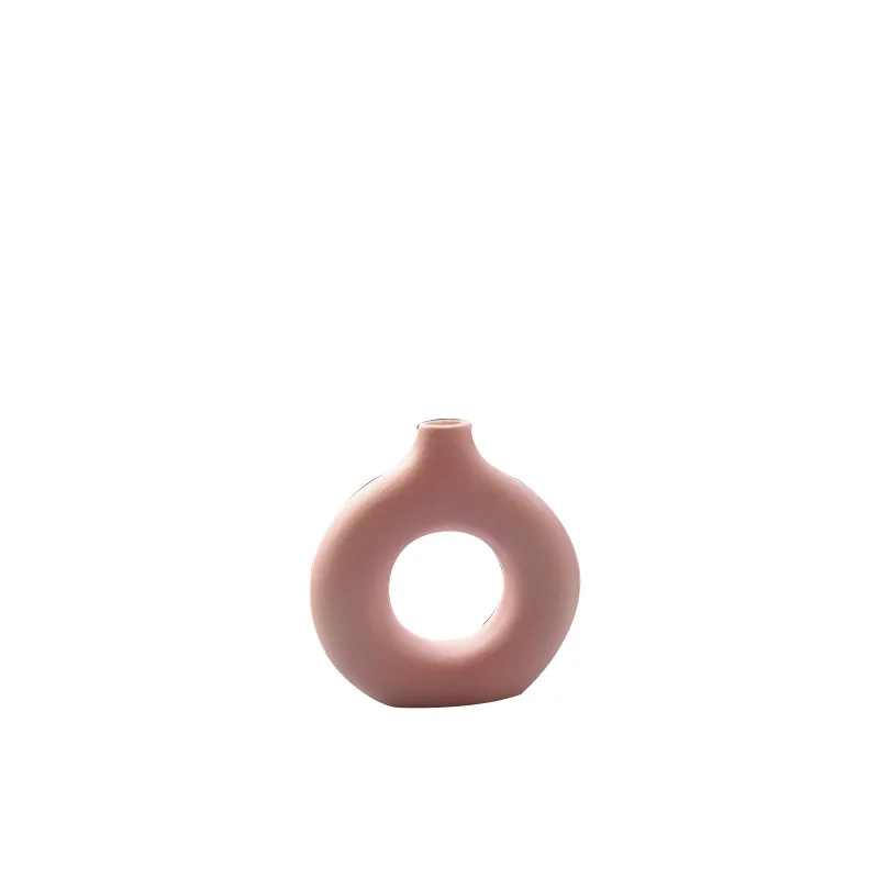 Ins Style Modern Ceramic Hollow Donut Vase Decor Chinese Style Glass Tabletop Flower Vase for Home Decoration