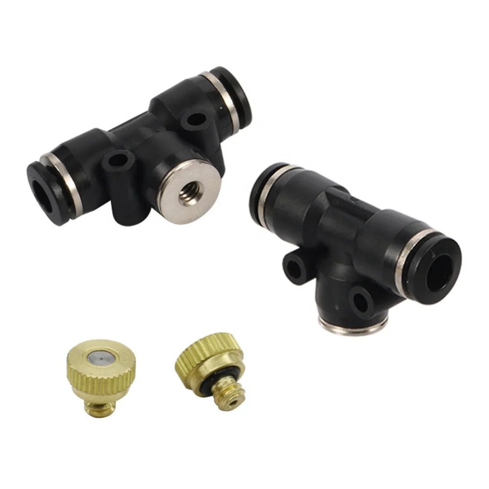 Low pressure Brass 0.2~0.5mm 3/16 inch Thread Misting Nozzle Cooling 6mm Slip Lock Tee Disinfection Irrigation Sprayer