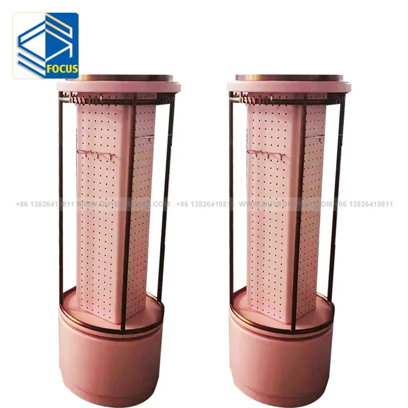 Professional Design Custom 4 Sides Pegboard 360 Degree Rotatable Standing Rotating Turntable Display Stand With Hooks